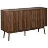 Image de Buffet de rangement décor bois bois foncé. Linear. deux portes. deux étagères. buffet haut. vaisselier. L 150 x P 39.5 x H 90cm