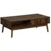 Image de Table basse couleur teinté noyer. Linear. Décor bois rainuré. pieds compas. 2 niches. 1 tiroir. l 110 x l 59 x h 39cm