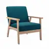 Image de Fauteuil scandinave en bois et tissu bleu pétrole. Isak. L 64 x p 69.5 x h 73cm