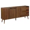 Image de Buffet de rangement scandinave. Buffet haut. Vaisselier. 2 portes. 3 tiroirs. Décor bois de noyer. 160cm