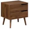 Image de Table de chevet décor bois teinté noyer. 2 tiroirs. Pieds en pin massif