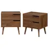 Image de Lot de 2 tables de chevet décor bois teinté noyer. 2 tiroirs. Pieds en pin massif