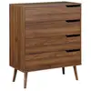 Image de Commode décor bois de noyer. 4 tiroirs. Pieds en pin massif