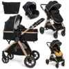 Image de Bebelissimo - Poussette Combinée Trio 3 En 1 - Siège Auto 0m   Nacelle   Dès La Naissance   Jusqu’à 22kg   Nicea - Gold