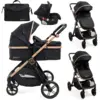 Image de Bebelissimo - Poussette Combinée Trio 3 En 1 - Siège Auto 0+ Iris   Nacelle   Dès La Naissance   Jusqu’à 22kg - Noir