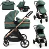 Image de Bebelissimo - Poussette Combinée Trio 3 En 1 - Siège Auto 0+ Iris   Nacelle   Dès La Naissance   Jusqu’à 22kg - Vert