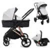 Image de Bebelissimo - Poussette Combinée Trio 3 En 1 - Siège Auto 0+ Cavo   Nacelle   Dès La Naissance   Jusqu’à 22kg - Beige