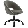 Image de Chaise de bureau ronde à roulettes en velours gris. Pam. L 59 x P 60 x H 79 / 89cm