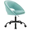 Image de Chaise de bureau ronde à roulettes en velours cyan. Pam. L 59 x P 60 x H 79 / 89cm.