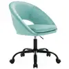 Image de Chaise de bureau ronde à roulettes en velours cyan. Pam. L 59 x p 60 x h 79 - 89cm.