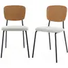 Image de Lot de 2 chaises assise bouclette texturée blanche. Dossier bois de peuplier courbé. Pieds en métal noir mat