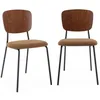 Image de Lot de 2 chaises assise bouclette texturée moutarde. dossier bois de peuplier courbé. pieds en métal noir mat