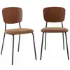 Image de Lot de 2 chaises assise bouclette texturée moutarde. Dossier bois de peuplier courbé. Pieds en métal noir mat