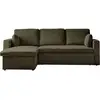 Image de Canapé d'angle convertible en velours côtelé kaki foncé- ida - 3 places. Fauteuil d'angle réversible coffre rangement lit modulable