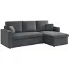 Image de Canapé d'angle convertible en velours côtelé gris foncé - ida - 3 places. Fauteuil d'angle réversible coffre rangement lit modulable