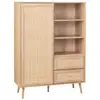 Image de Buffet de rangement cannage et décor bois. Buffet haut. Vaisselier. 1 porte. 2 tiroirs. 6 étagères