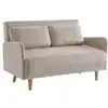 Image de Canapé convertible 2 places scandinave velours côtelé beige - panam - pieds bois. Banquette. Dossier inclinable