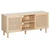 Image de Meuble tv cannage et décor bois. 2 portes et 1 étagère. 120cm