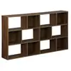 Image de Bibliothèque design asymétrique noyer. Pieter. 3 étagères. 12 compartiments de rangement