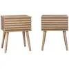 Image de Lot de deux tables de chevet style scandinave décor bois avec tiroir rainuré et pieds compas