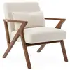 Image de Fauteuil scandinave bois d'hévéa finition teinté noyer clair et bouclette crème antoine