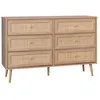 Image de Commode décor bois et cannage 6 tiroirs Bohème. couleur naturelle - 120x39x79cm