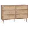 Image de Commode décor bois et cannage 6 tiroirs bohème. Couleur naturelle - 120x39x79cm