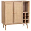 Image de Buffet range bouteilles décor bois et cannage 83cm BOHÈME