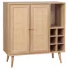 Image de Buffet range bouteilles portes en cannage et décor bois avec casiers. Buffet haut. Vaisselier. 83cm