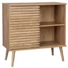 Image de Buffet scandinave décor bois. buffet haut. vaisselier. avec 1 porte coulissante rainurée et 2 étagères 80cm