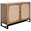 Image de Buffet rétro décor bois foncé et cannage. Buffet haut. Vaisselier. 2 portes avec pieds en métal noir l100cm