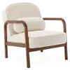 Image de Fauteuil scandinave bois d'hévéa finition noyer clair et dossier arrondi en bouclette crème - amelie