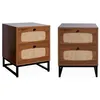 Image de Table de chevet décor bois et cannage 2 tiroirs (lot de 2) RETRO
