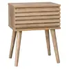 Image de Table de chevet style scandinave décor bois avec tiroir rainuré et pieds compas