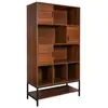 Image de Bibliothèque style vintage en décor noyer et métal noir avec 9 compartiments (3 portes et 5 étagères)