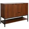 Image de Buffet bas en décor noyer et pieds et poignées en métal noir l110cm - buffet haut. Vaisselier. 3 portes. 1 tiroir et 3 étagères