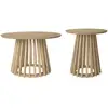 Image de Set de 2 tables basses rondes plateau effet bois chêne et pieds en bois de sapin. Ø40cm et ø60cm