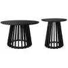 Image de Set de 2 tables basses rondes plateau effet bois noir et pieds en bois de sapin. Ø40cm et ø60cm