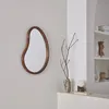 Image de Miroir organique en bois de sapin 65cm épaisseur 3cm coloris noyer idéal entrée. chambre ou salle de bain