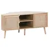 Image de Meuble tv d'angle en décor bois et cannage. 2 portes. 1 étagère. 115cm