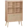 Image de Etagère bibliothèque décor bois et cannage 5 étagères portes coulissantes BOHÈME