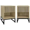 Image de Table de chevet contemporaine décor bois rainuré 1 tiroir (lot de 2) LISBONNE