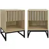 Image de Lot de 2 tables de chevet style contemporain avec 1 tiroir effet bois rainuré (système d'ouverture par pression) et 1 niche. Piètement en métal noir