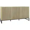Image de Buffet style contemporain avec 3 portes effet bois rainuré ouverture par pression. Buffet bas. Piètement en métal noir l160cm
