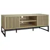 Image de Meuble tv en décor bois rainuré l 120cm et piètement en métal noir. Système d'ouverture par pression