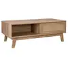 Image de Table basse avec 2 niches. 1 porte coulissante. Décor bois et cannage. Pieds eucalyptus