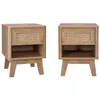 Image de Table de chevet décor bois et cannage piétement bois deucalyptus 1 tiroir (lot de 2) MANI