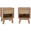 Image de Lot de 2 tables de chevet avec 1 tiroir et 1 niche effet bois et cannage. Pieds eucalyptus