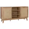 Image de Buffet avec 2 portes coulissantes et étagères. Décor bois et détails cannage. Buffet bas. 150cm