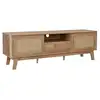 Image de Meuble tv portes coulissantes. Casier fermé. Étagère décor bois et cannage 150cm